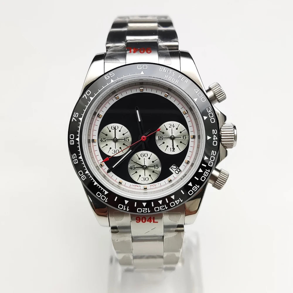 20 Colors dress 39mm Quartz Chronograph Sapphire Crystal Stainless Luminous Men's Watch VK63 Movement Calendar Strap - Merit Sell