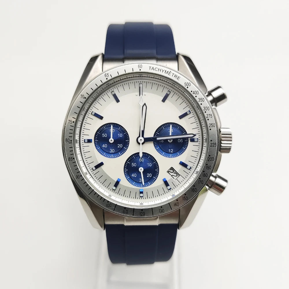 20 Colors dress 39mm Quartz Chronograph Sapphire Crystal Stainless Luminous Men's Watch VK63 Movement Calendar Strap - Merit Sell