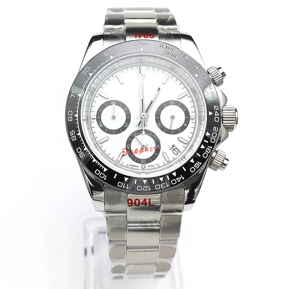 20 Colors dress 39mm Quartz Chronograph Sapphire Crystal Stainless Luminous Men's Watch VK63 Movement Calendar Strap - Merit Sell