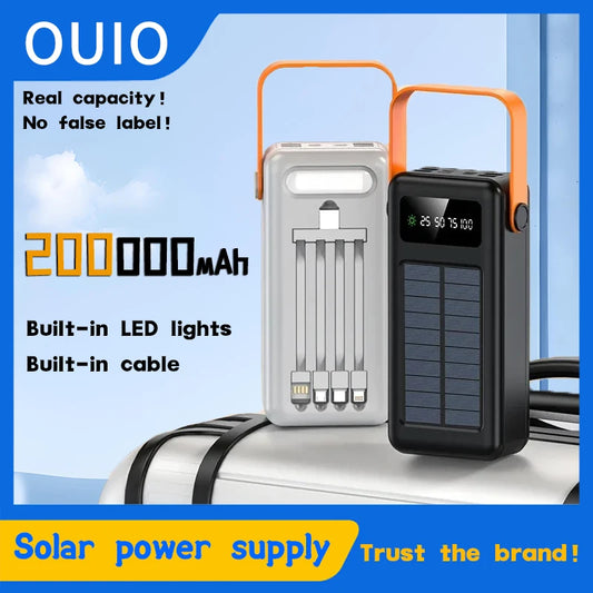 200000mAh Portátil Banco De Energia Solar Bateria Externa Carregamento Rápido à Prova Dwaterproof água Powerbank Com Lanterna - Merit Sell