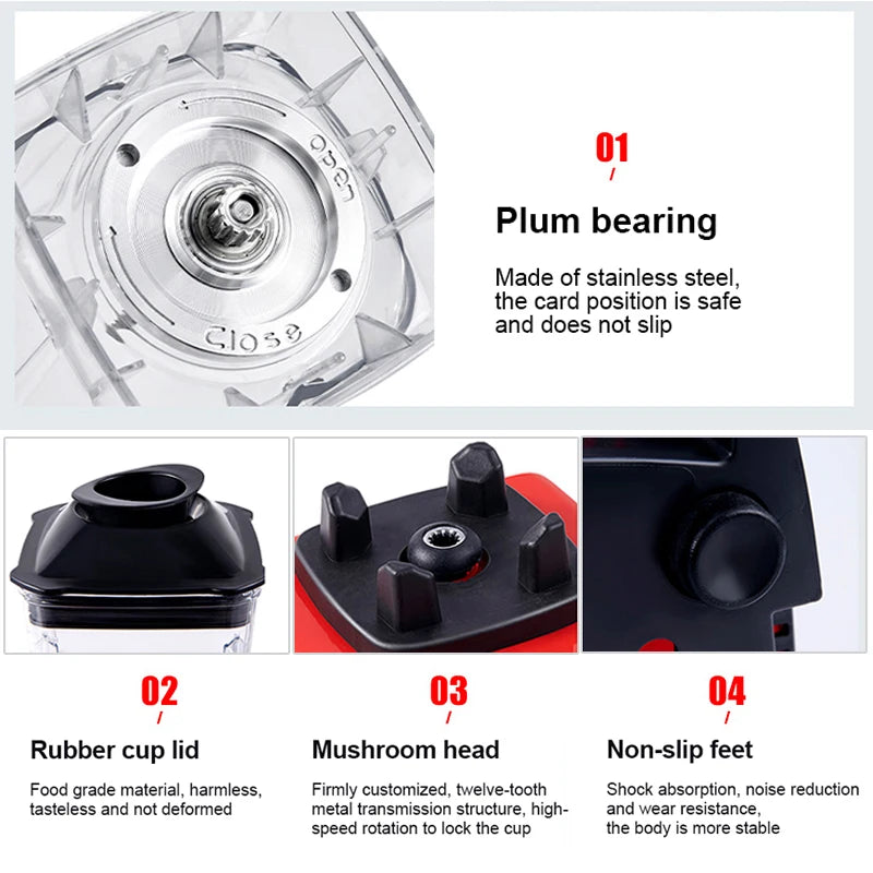 2000W Stationary Blender Heavy Duty Commercial Mixer Ice Smoothies Appliances for Kitchen Professional High Power Food Processor - Merit Sell