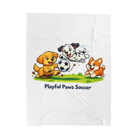 Plush Blanket - Playful Paws Soccer Cute Puppy Soccer Design