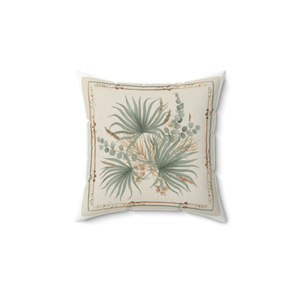 Botanical Palm Faux Suede Pillow — Green Palm Leaf Square Throw Pillow