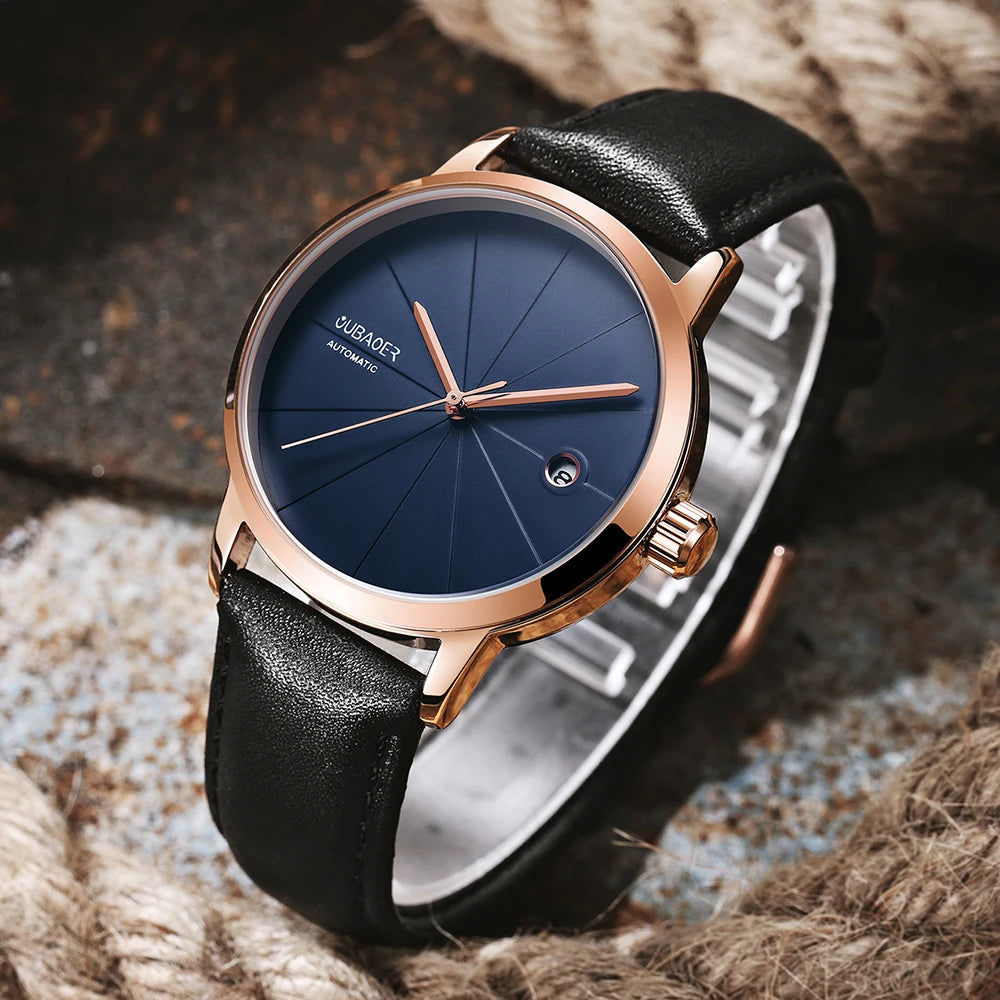 2024 OUBAOER Men Watch Automatic Mechanical Watches Bussiness Leather Strap Wristwatches Waterproof Classic Minimalist Clocks - Merit Sell