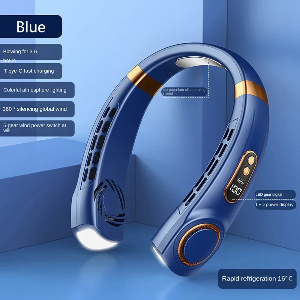 2025 Mini Hanging Neck Fan Portable Bladeless Neck Fan Air Cooler Digital Display Rechargeable Air Conditioner Neck Ventilator - Merit Sell