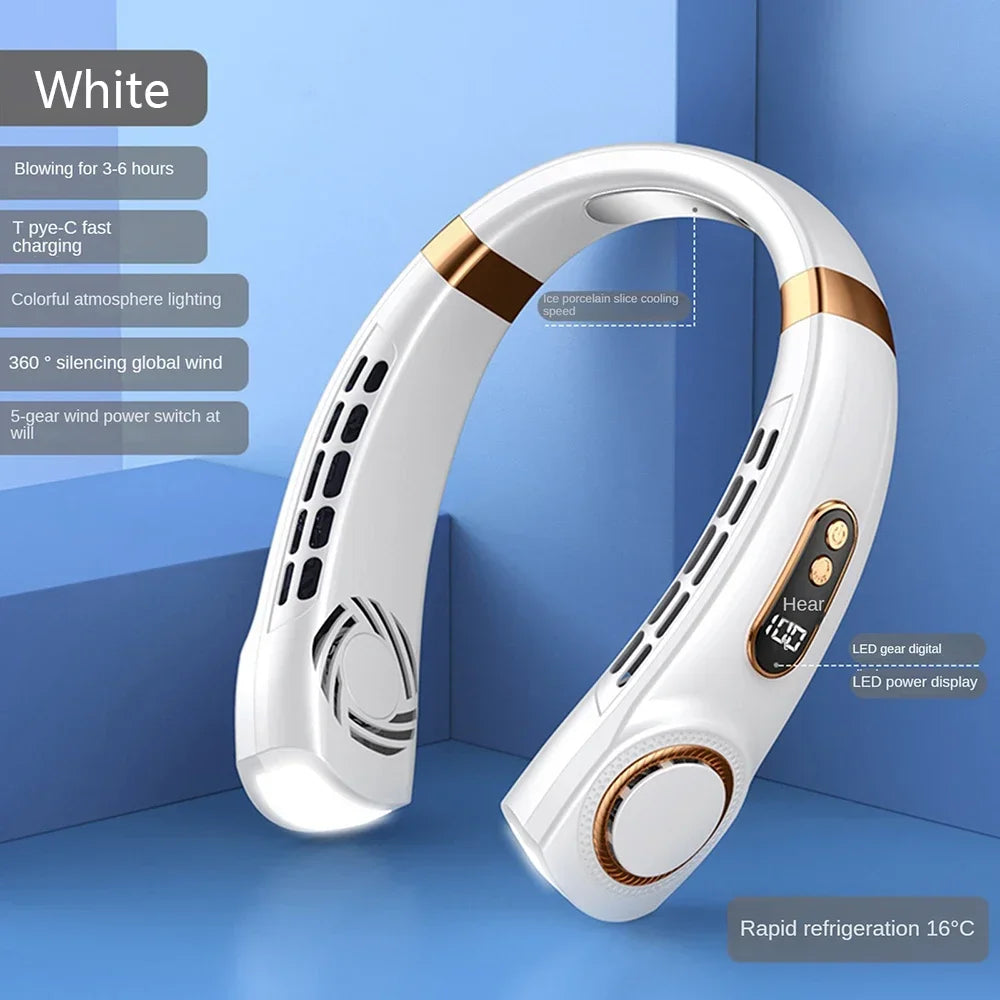 2025 Mini Hanging Neck Fan Portable Bladeless Neck Fan Air Cooler Digital Display Rechargeable Air Conditioner Neck Ventilator - Merit Sell