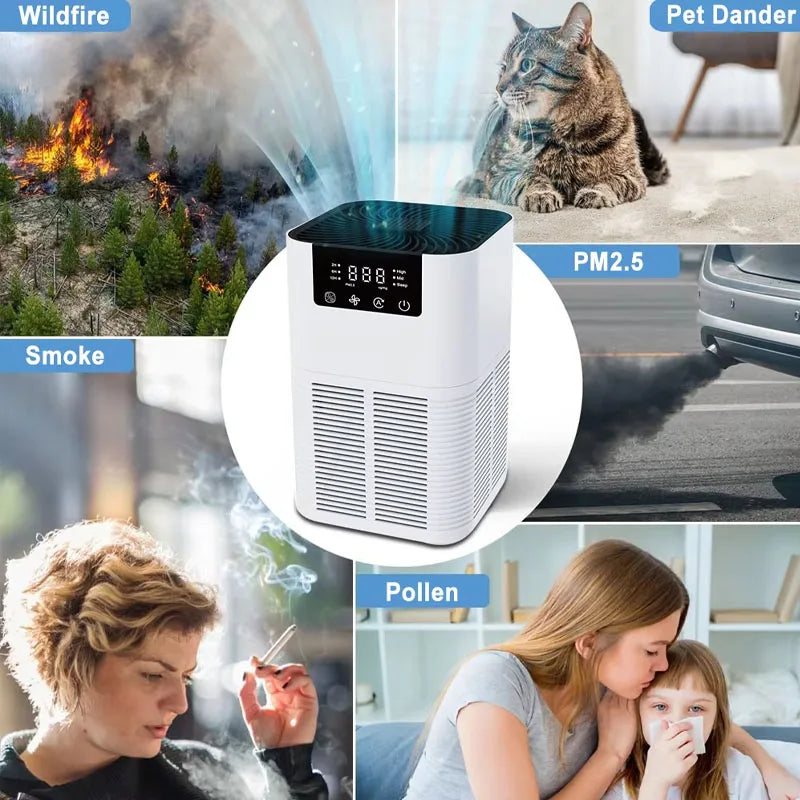 2025 NEW Portable Home Air Purifier Filters Harmful Substance In The Air With LED Display Air Fresh Air Fan Home Office Purifier - Merit Sell