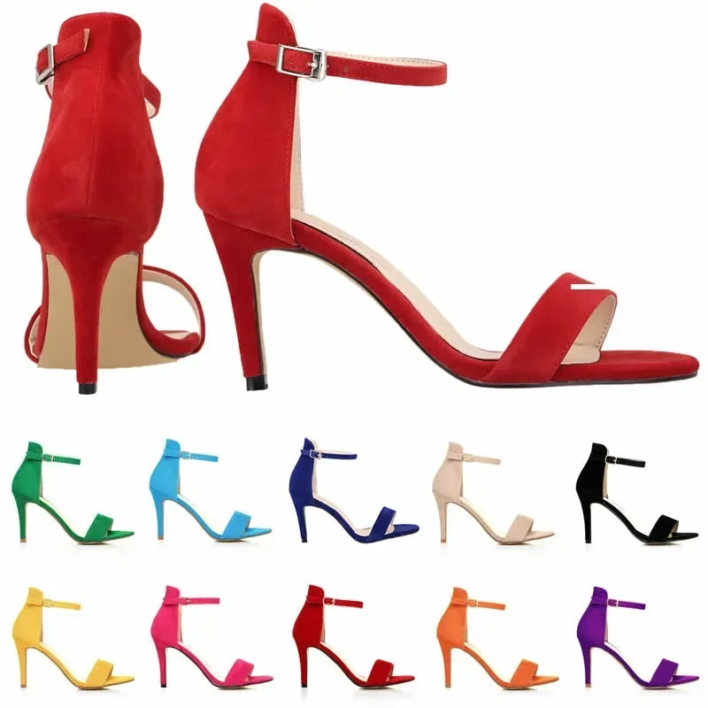 2025 New Women Sexy Pumps Sandals Summer 9cm Thin Heel Open Toe Ankle Strap High Heels Ladies Stilettos Party Red Wedding Shoes - Merit Sell