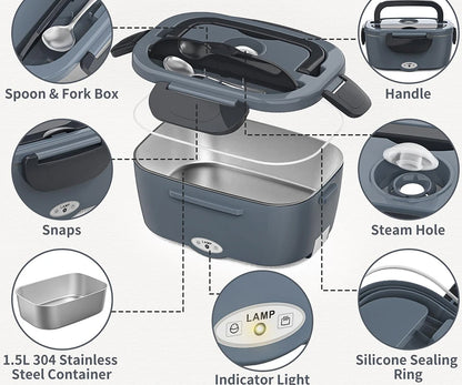 2025 Newest Black Electric Lunch Box Fast Heating Leakproof Design Stainless Steel Plastic for Household Car Use for Outdoor - Merit Sell