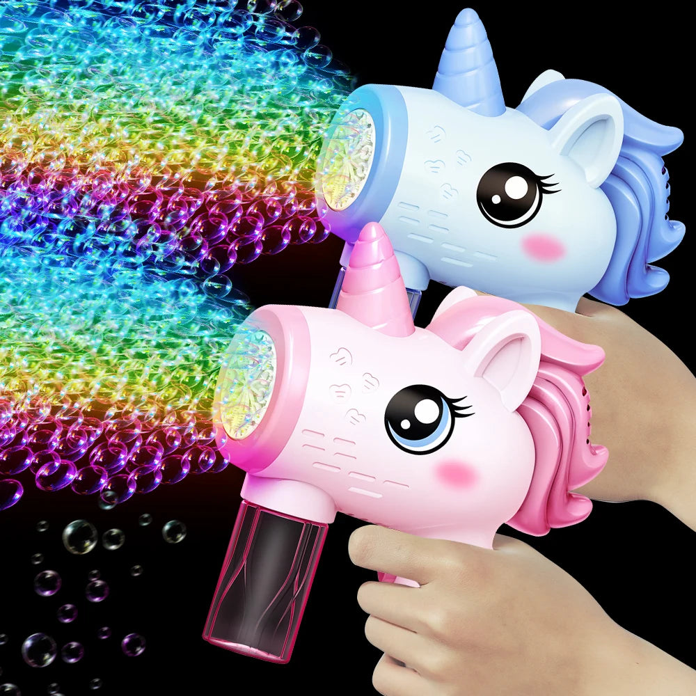 2025 Unicorn Electric Bubble Gun Kids Toy Bubbles Machine Automatic Soap Blower with Light Outdoor Party Games Children Gift Toy - Merit Sell