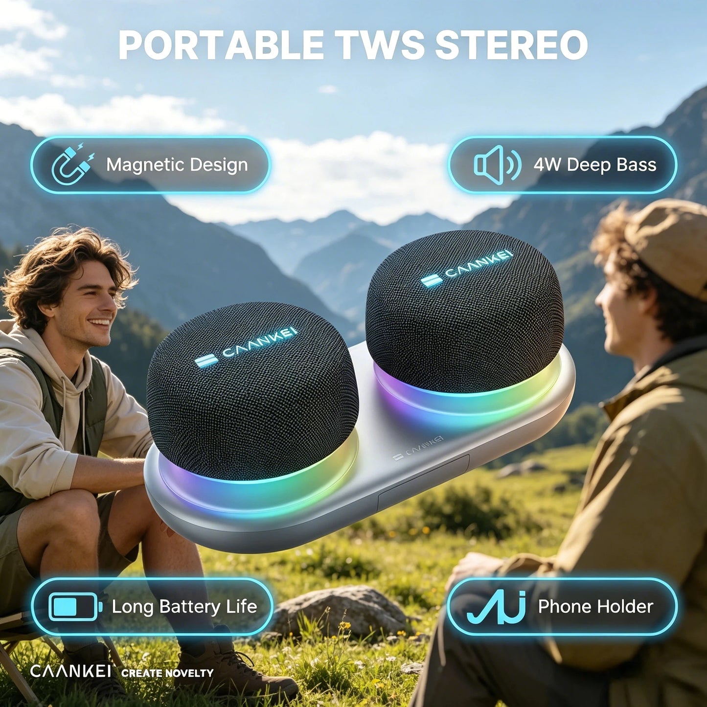 2026 New Dual TWS Dual Bluetooth Speakers Magnetic Phone Stand RGB Light 10H Playtime Wireless Speaker For Party Outdoor Camping - Merit Sell