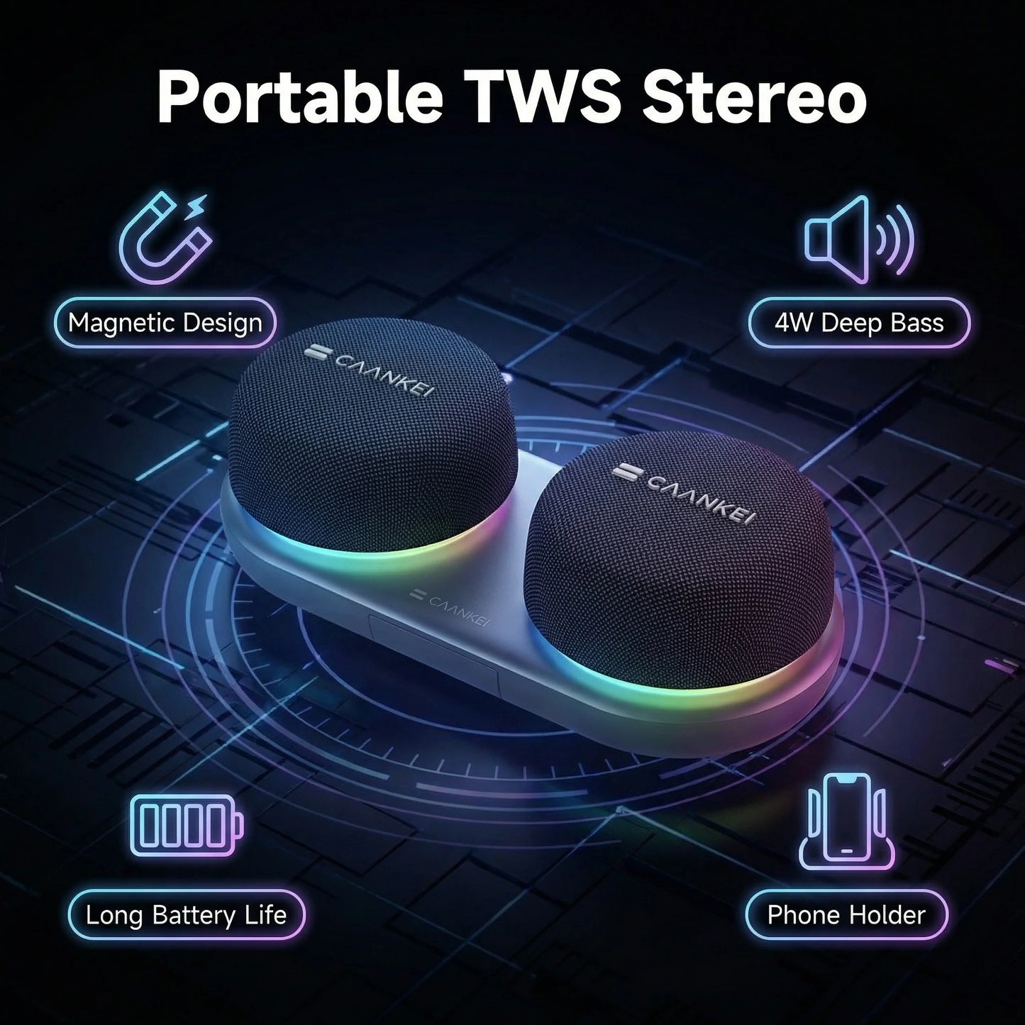 2026 New Dual TWS Dual Bluetooth Speakers Magnetic Phone Stand RGB Light 10H Playtime Wireless Speaker For Party Outdoor Camping - Merit Sell