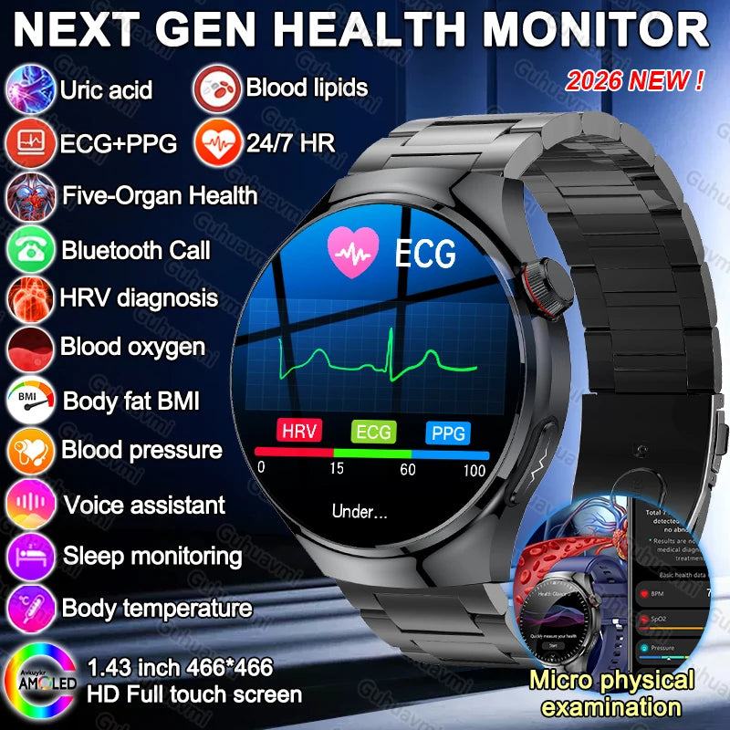 2026 New ECG+PPG Health Traker Smart Watch Blood Lipids Uric Acid Clock Blood pressure Bluetooth Call Body Monitoring smartwatch - Merit Sell