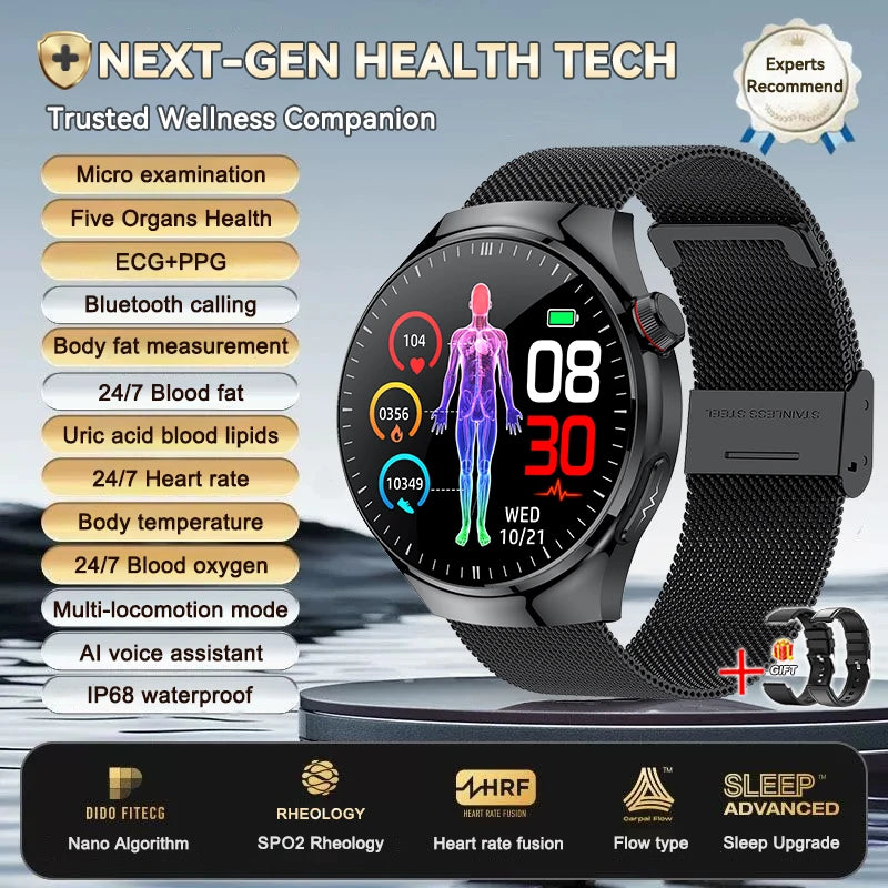 2026 New ECG+PPG Health Traker Smart Watch Blood Lipids Uric Acid Clock Blood pressure Bluetooth Call Body Monitoring smartwatch - Merit Sell