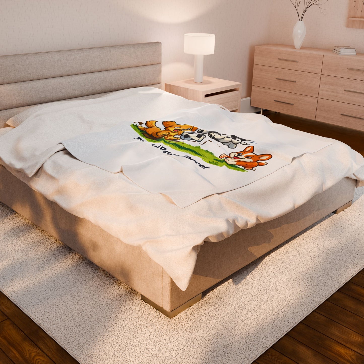 Plush Blanket - Playful Paws Soccer Cute Puppy Soccer Design