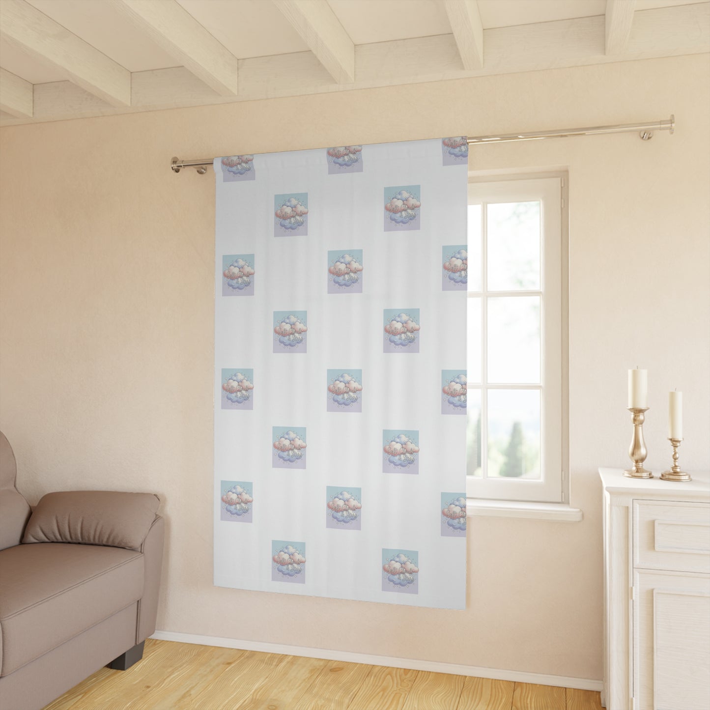 Cloudy Dreams Window Curtain – Pastel Cloud Pattern Single Panel