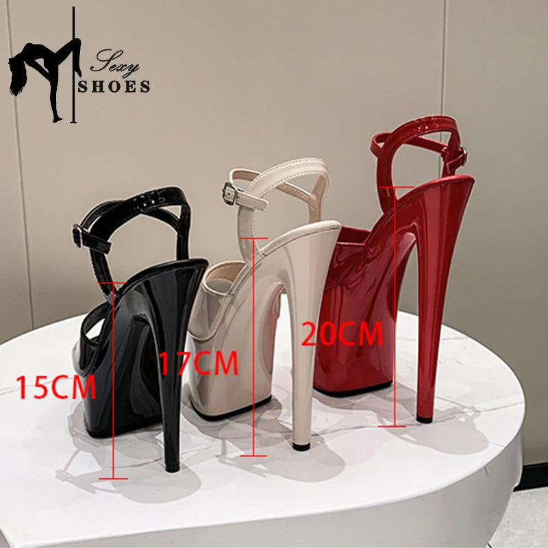 20CM 17 15cm Super High Heeled Nightclub Thin Heels Women's Platform Sandals Ankle Buckle Fashion Pole Dancing Shoes Plus Size - Merit Sell