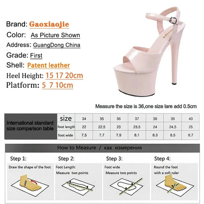 20CM 17 15cm Super High Heeled Nightclub Thin Heels Women's Platform Sandals Ankle Buckle Fashion Pole Dancing Shoes Plus Size - Merit Sell