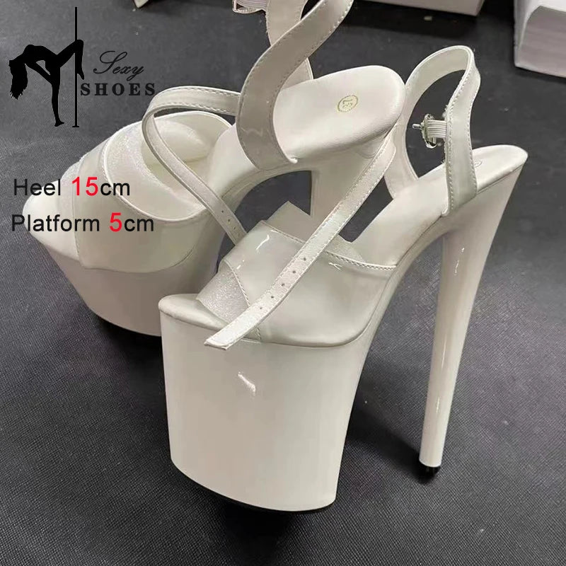 20CM 17 15cm Super High Heeled Nightclub Thin Heels Women's Platform Sandals Ankle Buckle Fashion Pole Dancing Shoes Plus Size - Merit Sell
