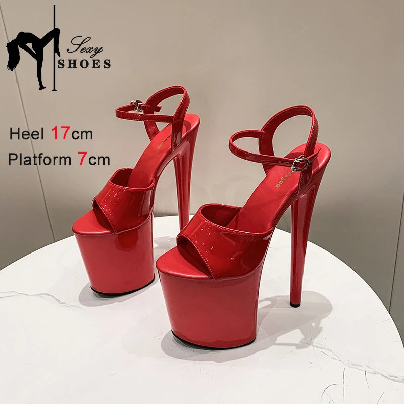 20CM 17 15cm Super High Heeled Nightclub Thin Heels Women's Platform Sandals Ankle Buckle Fashion Pole Dancing Shoes Plus Size - Merit Sell