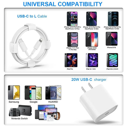 20W Fast Charger For iPhone 13 mini 12 11 pro 14 Pro Max Plus X XR XS USB Type C Fast Charging Charger Cable Accessories - Merit Sell
