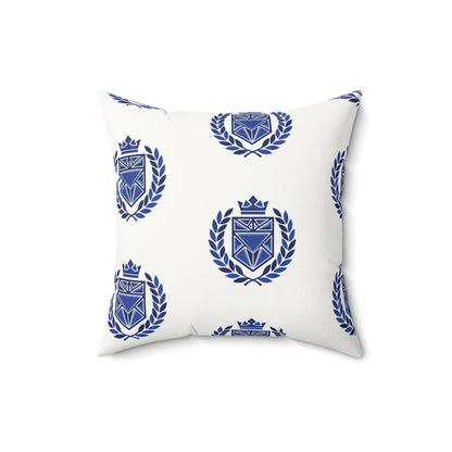 Crested Faux Suede Square Pillow – Navy Laurel Emblem Decorative Throw