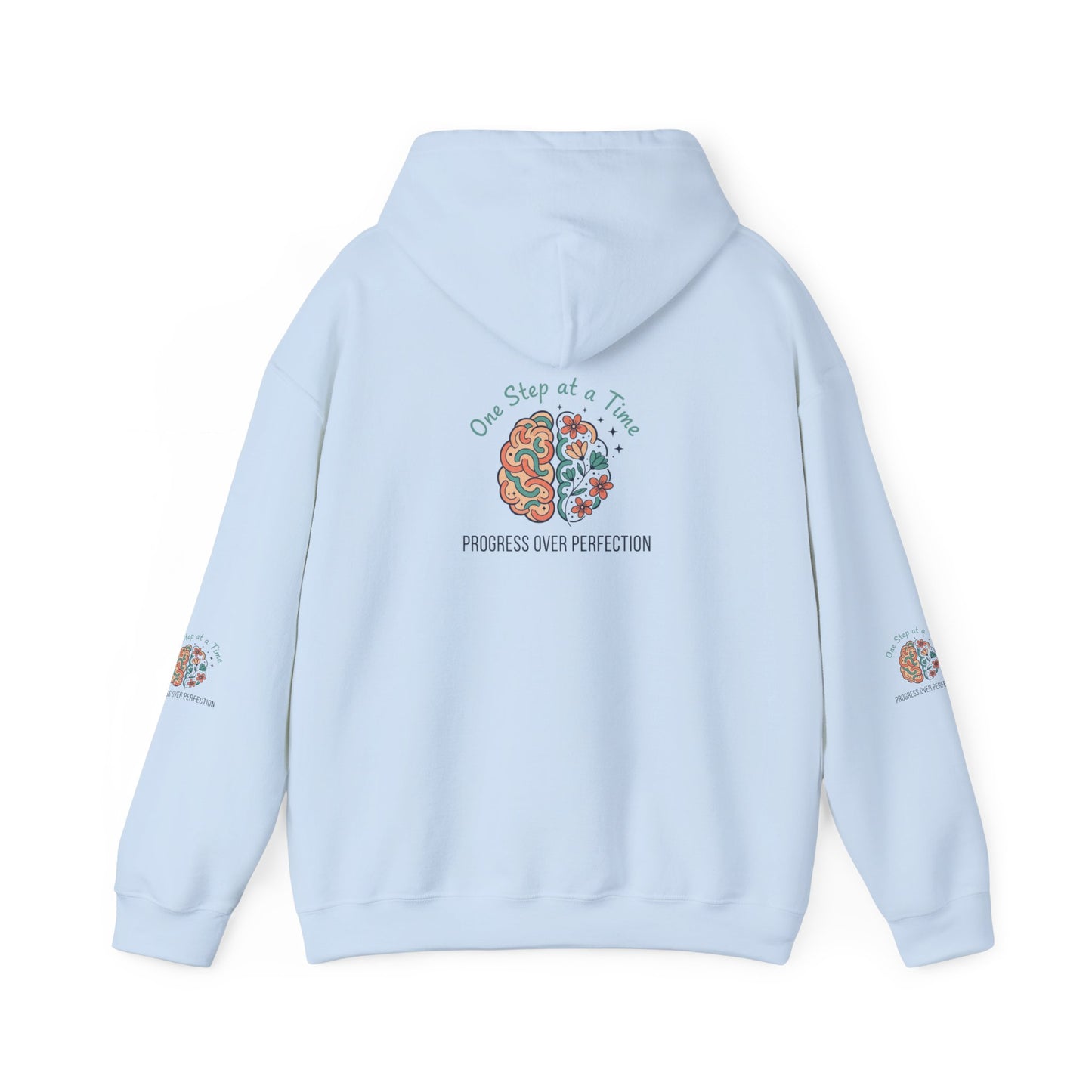 Hoodie — 'One Step at a Time' Brain & Flowers Motivational Pullover