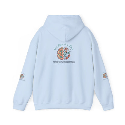 Hoodie — 'One Step at a Time' Brain & Flowers Motivational Pullover