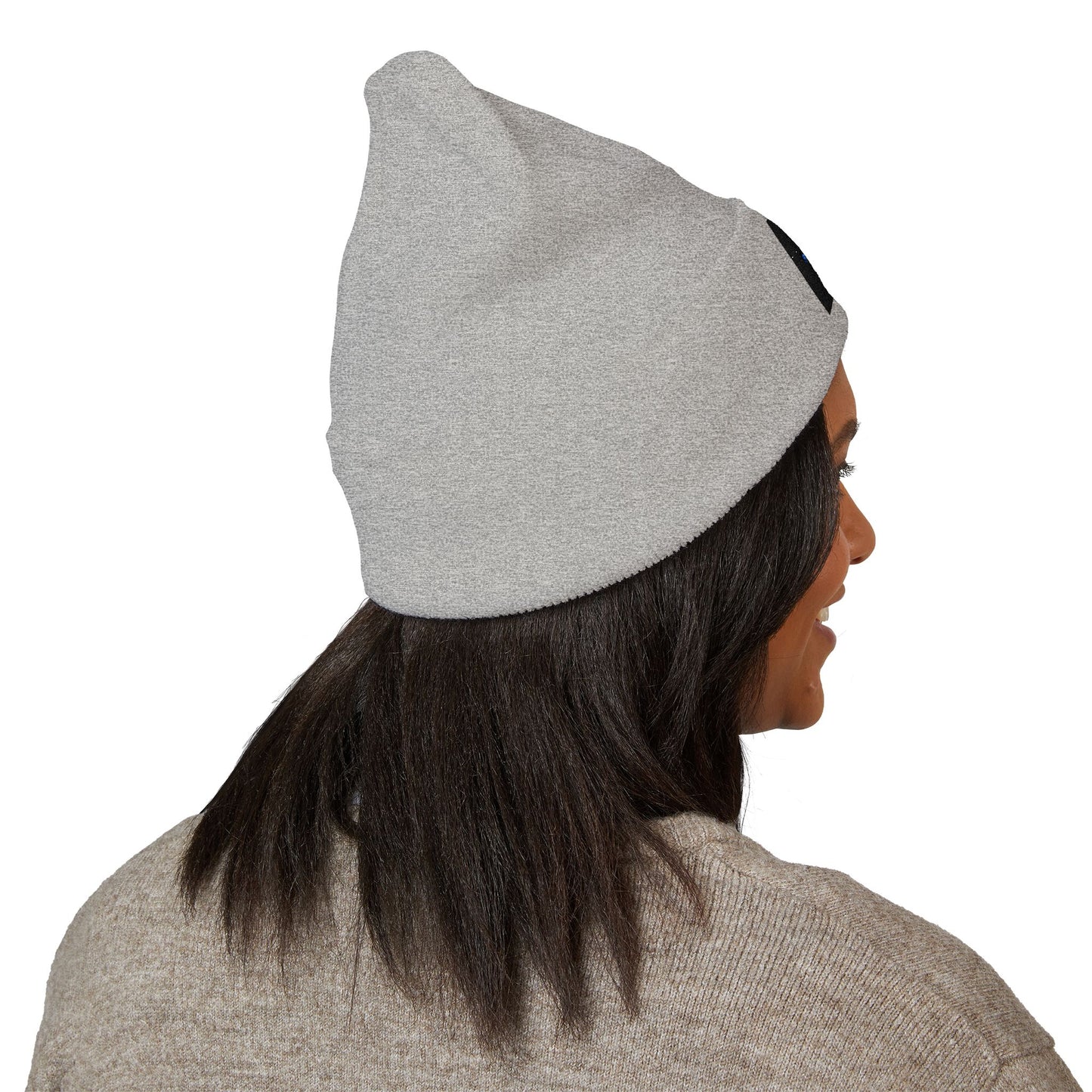 Classic Cuffed Beanie — Embroidered 'Never Stop' Blue Patch Winter Hat