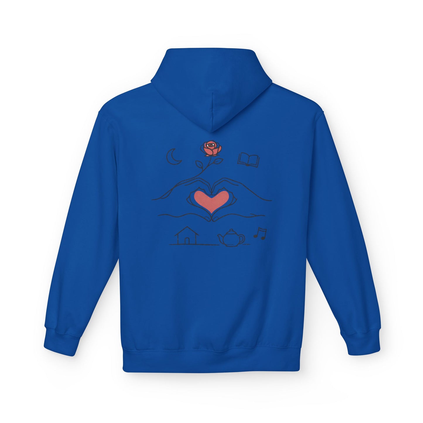 Cozy Heart & Rose Hoodie — Comfort, Home, Tea, Books Design