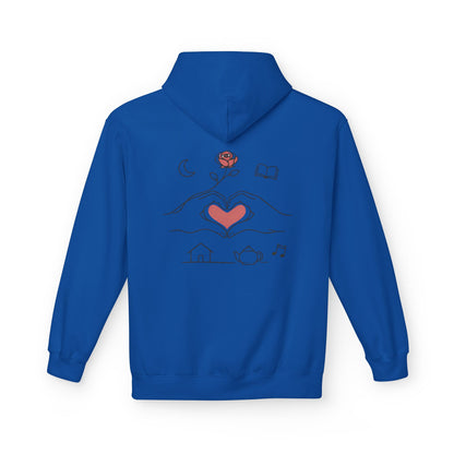 Cozy Heart & Rose Hoodie — Comfort, Home, Tea, Books Design
