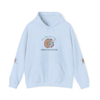 Hoodie — 'One Step at a Time' Brain & Flowers Motivational Pullover