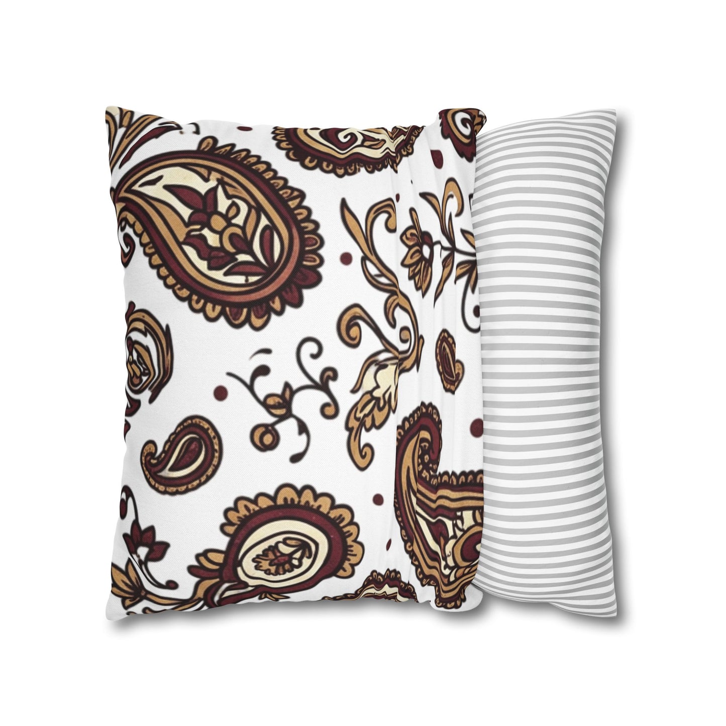 Paisley Pattern Decorative Pillow Cover — Brown & Gold Square Throw Pillowcase