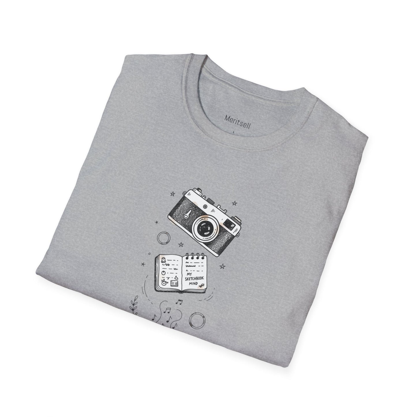Photography & Coffee Graphic Tee — Camera, Notebook, Coffee Cup Design