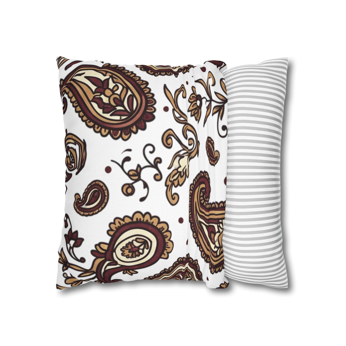 Paisley Pattern Decorative Pillow Cover — Brown & Gold Square Throw Pillowcase