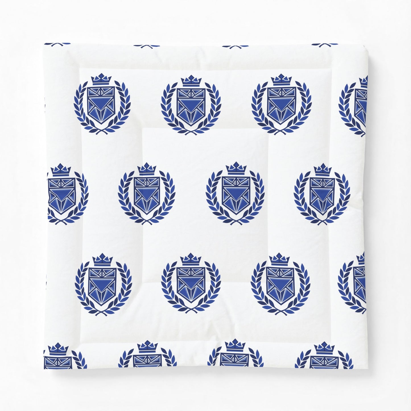 Blue Heraldic Crest Cotton Comforter — Classic Laurel & Crown Bedding