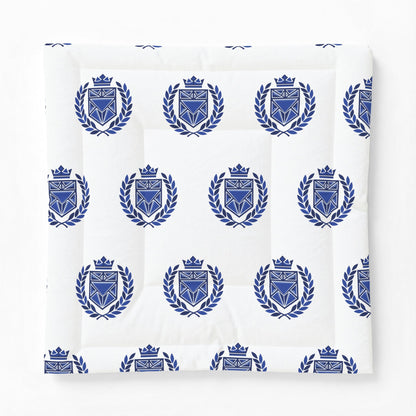 Blue Heraldic Crest Cotton Comforter — Classic Laurel & Crown Bedding
