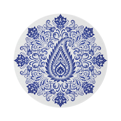 Bohemian Blue Paisley Round Rug — Decorative Floor Mat for Living Rooms & Entryways