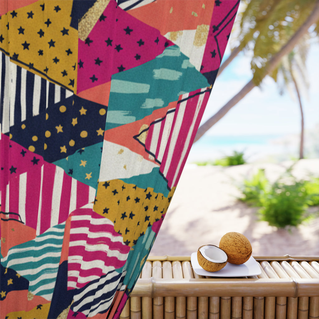 Abstract Geometric Triangle Curtain — Colorful Retro Pattern Window Panel