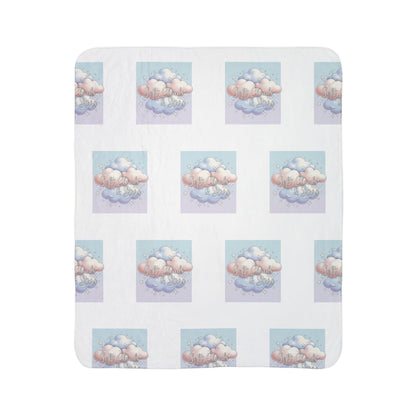 Pastel Cloud Pattern Sherpa Blanket — Cozy Fleece Throw for Nursery, Kids, and Relaxation