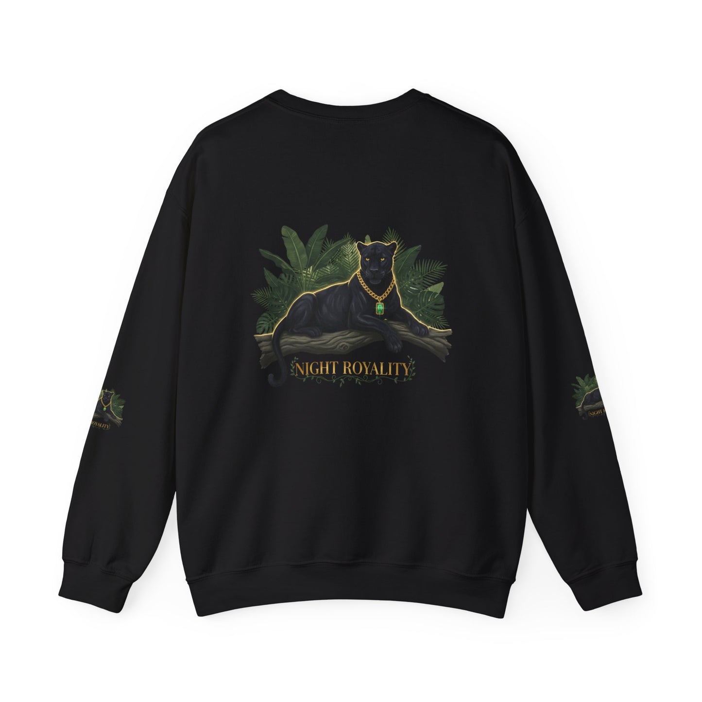 Panther Royale Crewneck Sweatshirt — "Night Royalty" Black Cat Graphic