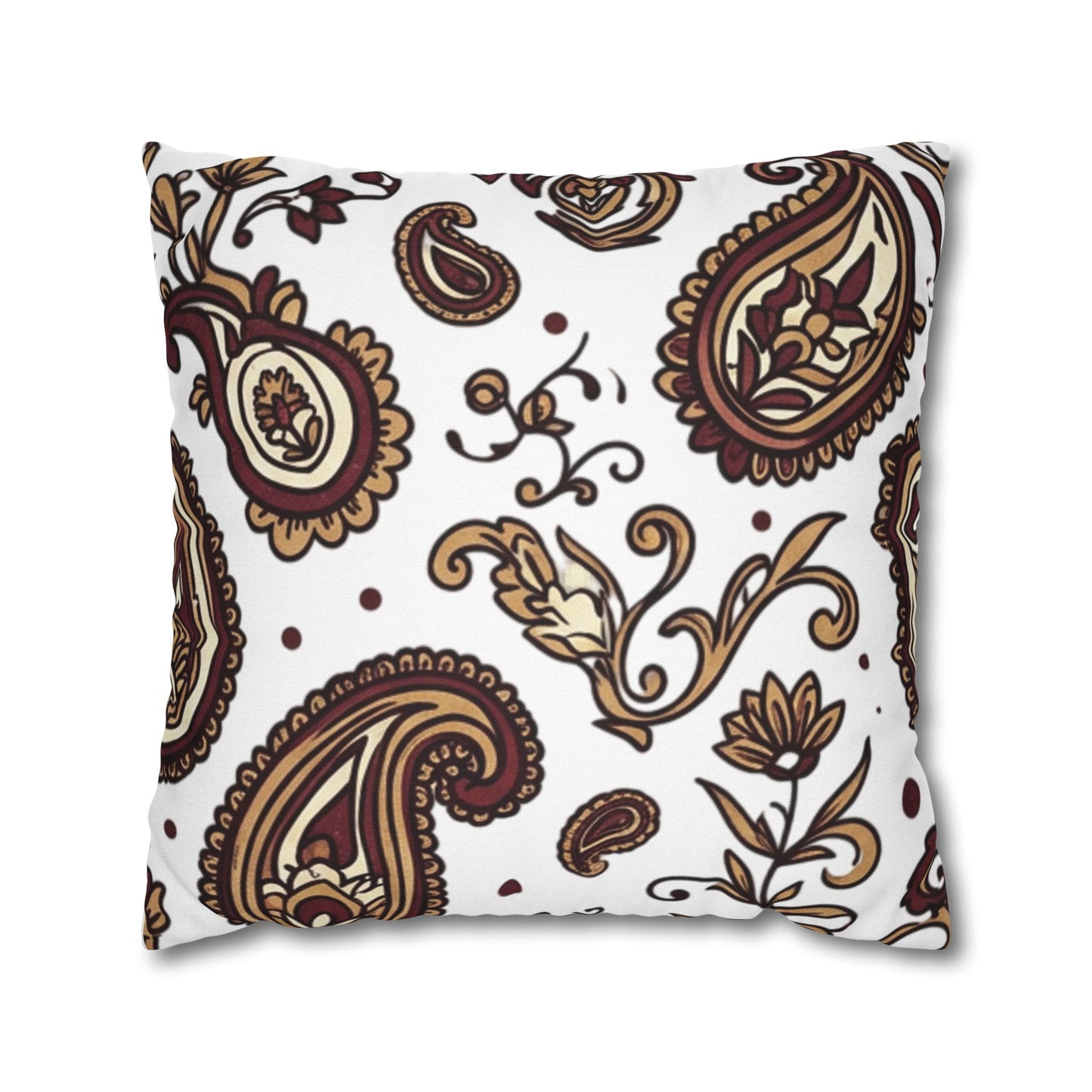Paisley Pattern Decorative Pillow Cover — Brown & Gold Square Throw Pillowcase