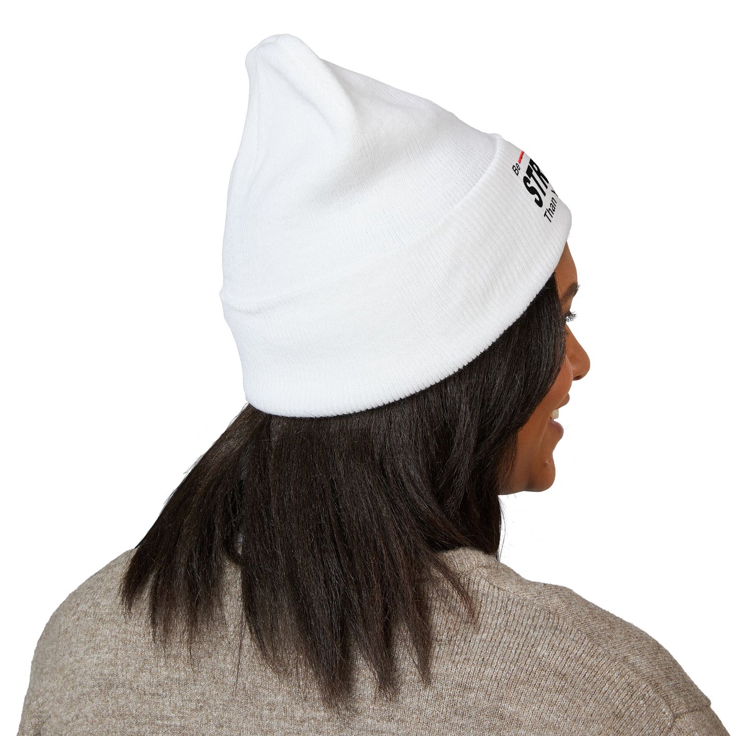 Be Stronger Embroidered Cuffed Beanie — 'Be Stronger Than Your Excuses' Motivational Winter Hat