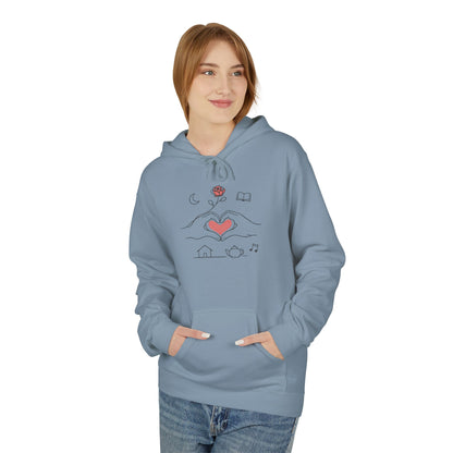 Cozy Heart & Rose Hoodie — Comfort, Home, Tea, Books Design