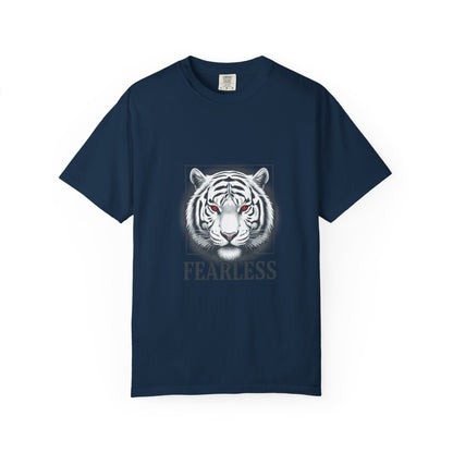 Fearless White Tiger T-Shirt — Bold Graphic Tee with 'FEARLESS' Text