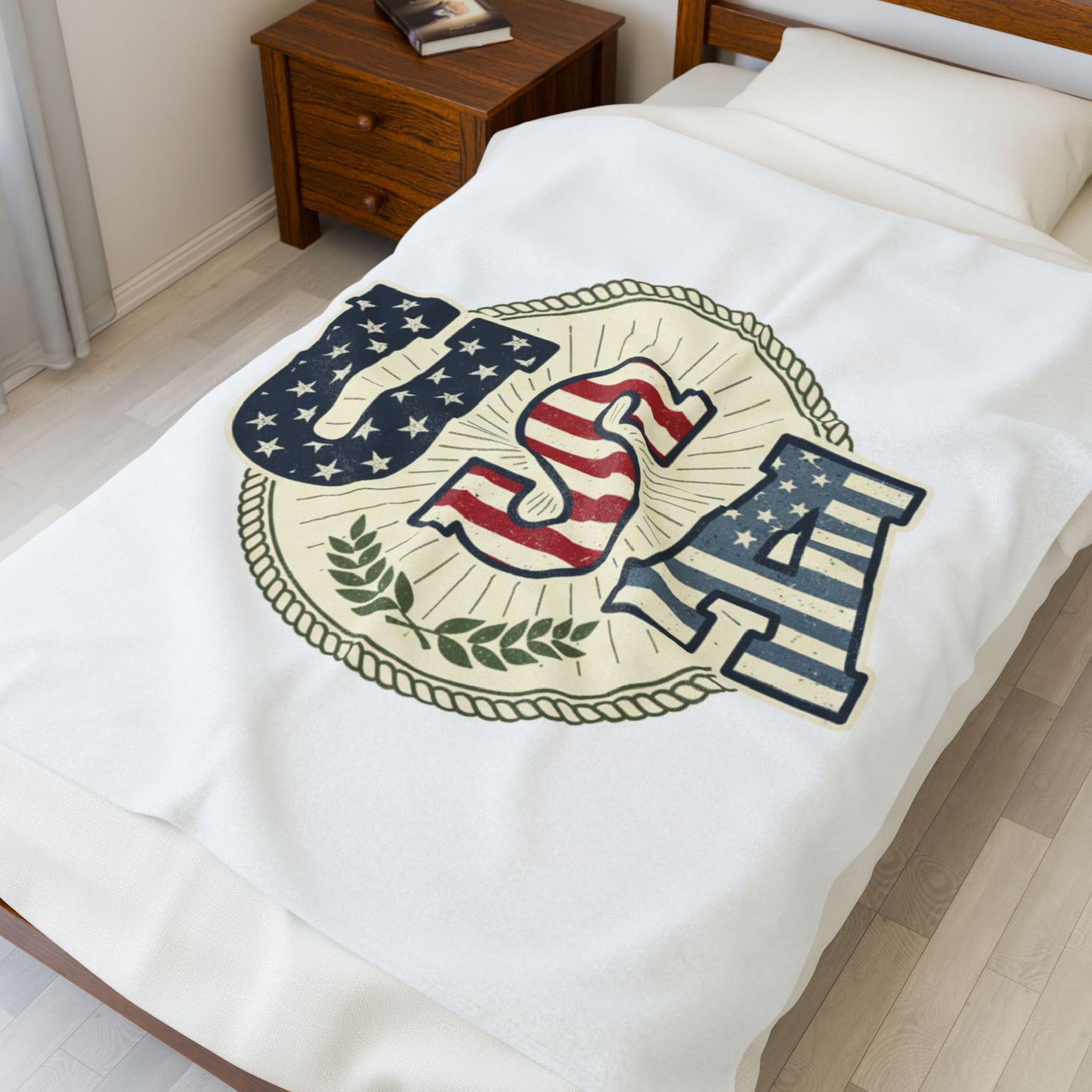 USA Flag Velveteen Plush Blanket — Patriotic American Throw for 4th of July & Veterans Day