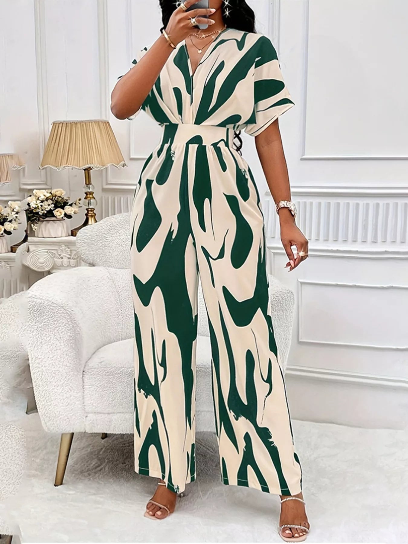 Abstract Print Wide-Leg Jumpsuit - Merit Sell