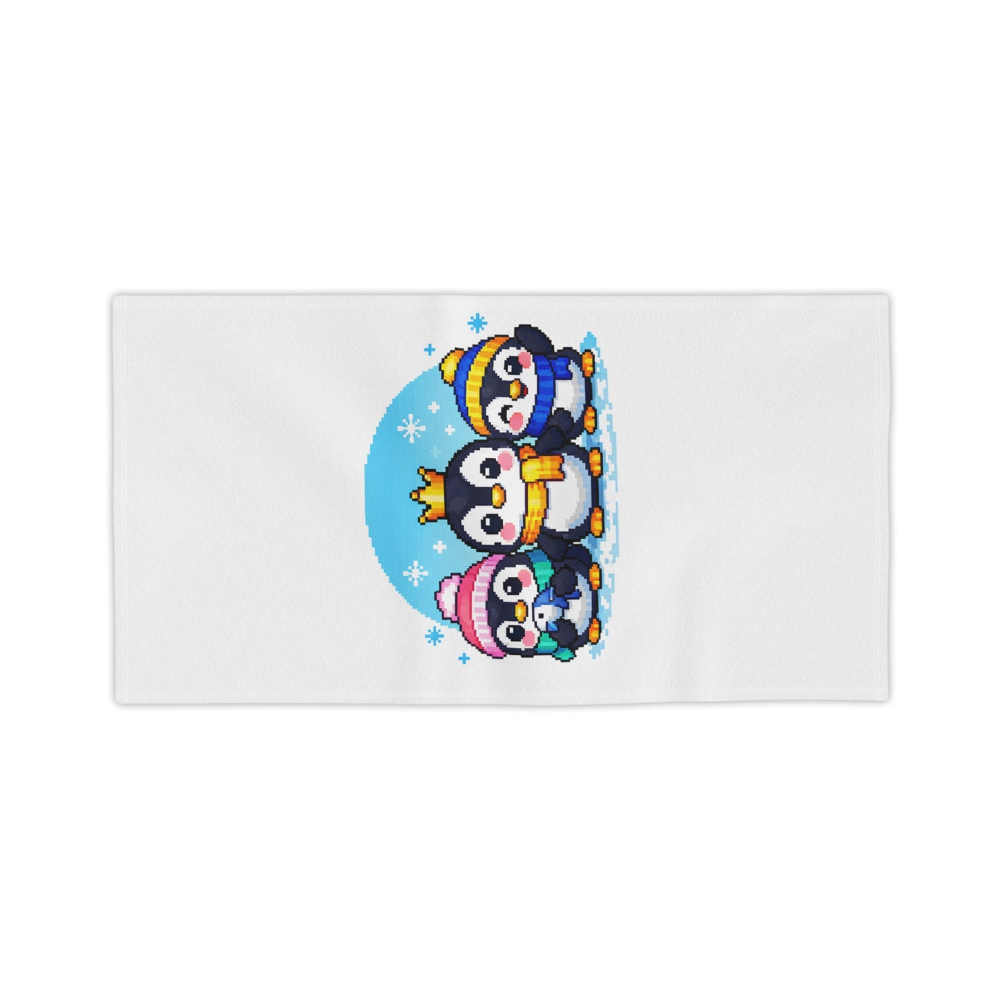 Cute Penguin Family Beach Towel — Winter Crown & Hat Cartoon Design