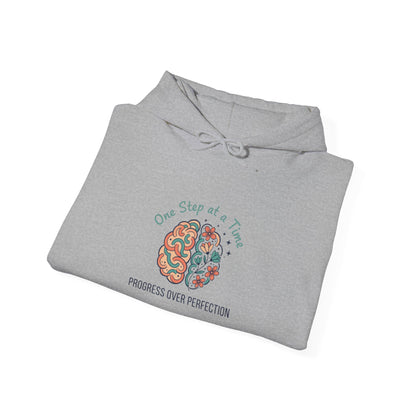 Hoodie — 'One Step at a Time' Brain & Flowers Motivational Pullover