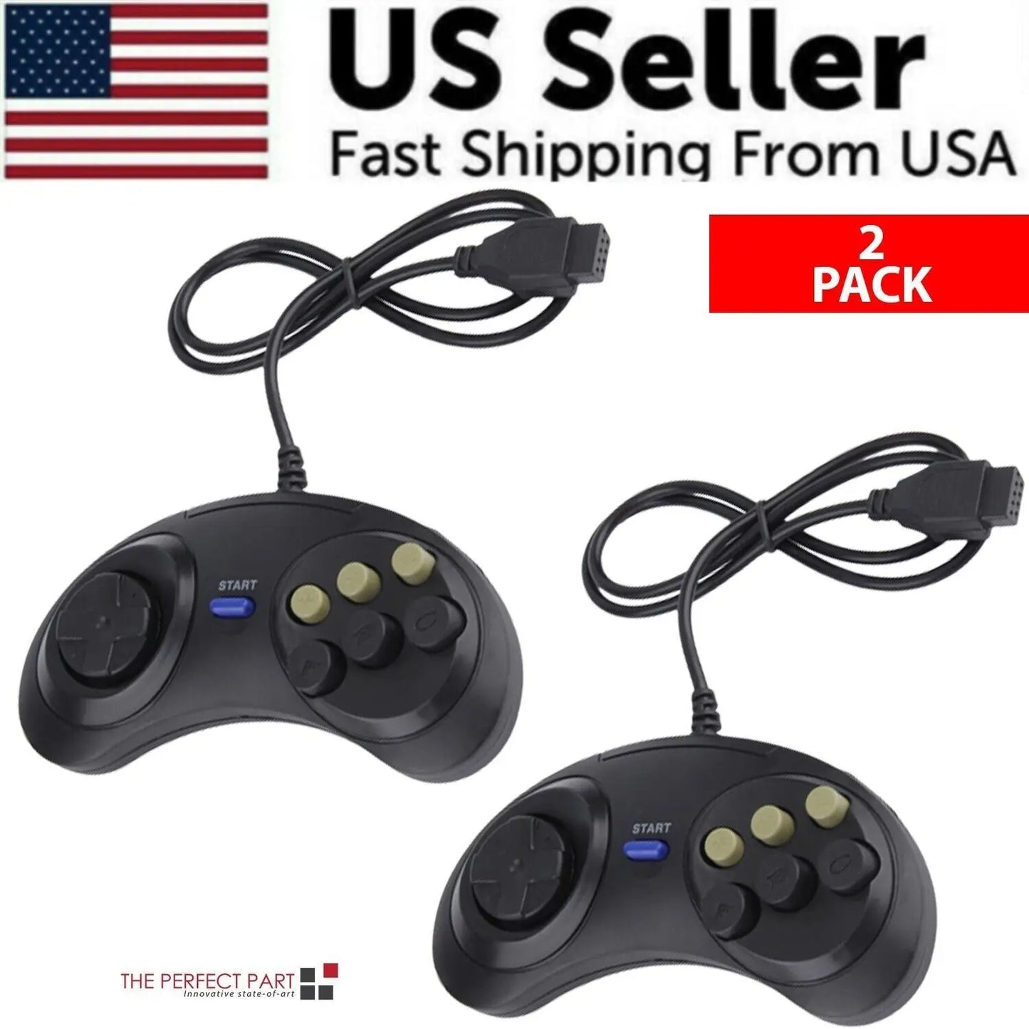 2X 6-Button Game Pad Controller for Sega Genesis Black Old School Classic New Joysticks & Controllers - Merit Sell